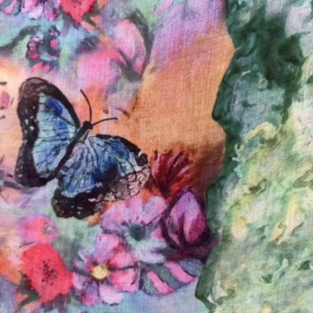 Vintage Y2K Women's Butterfly Floral Rectangular Wrap Scarf Multicolor One Size‎